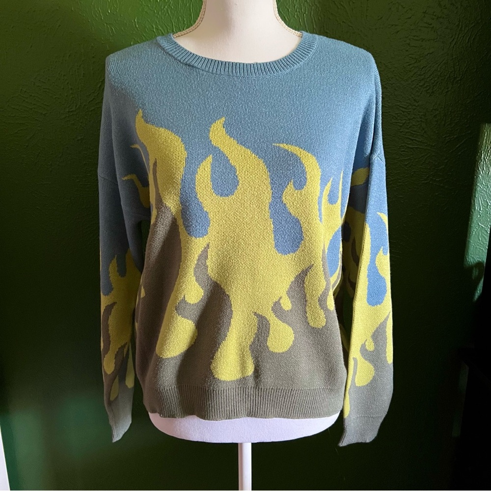 Blue and Green Flame Sweater